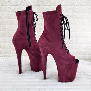 Flamingo 1021 Brand New 8" Heel Open Toe Ankle Boot Size 7 Burgundy Red